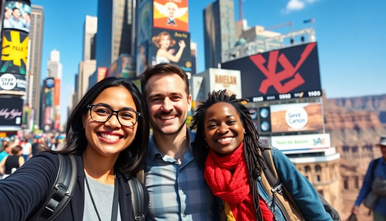 diverse group of travelers enjoying a popular U.S. destination.