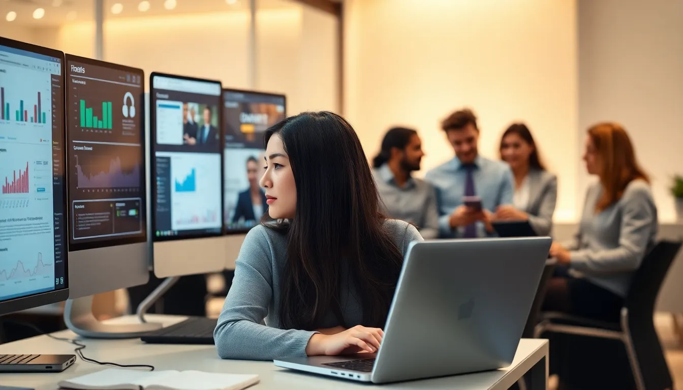 diverse professionals collaborating in a modern digital workspace for govtech jobs.
