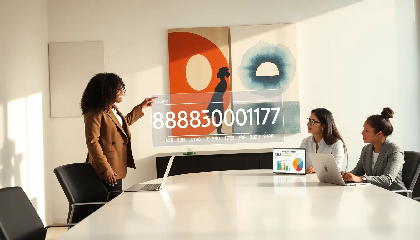 team discussing numerology in a modern office environment.