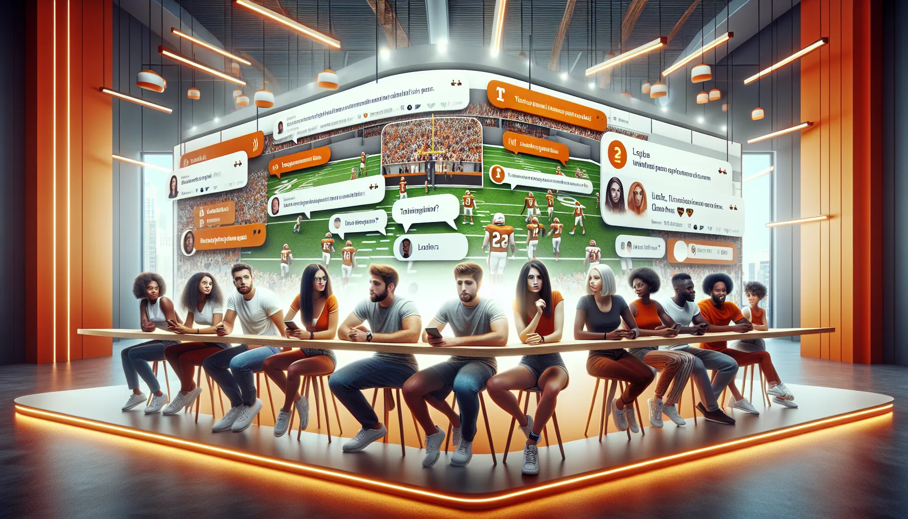 diverse Texas Longhorns fans engaging in lively online discussions.