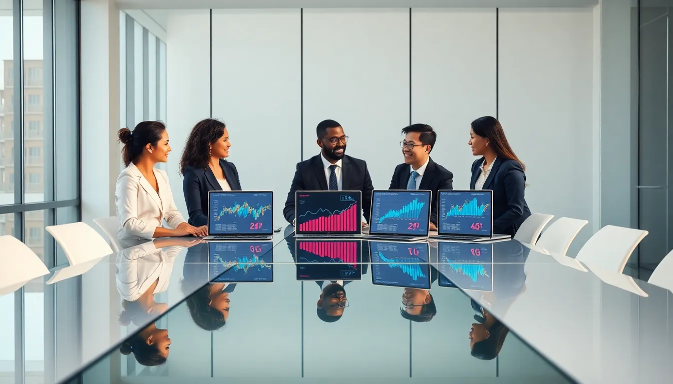 diverse professionals discussing concepts around a modern conference table.