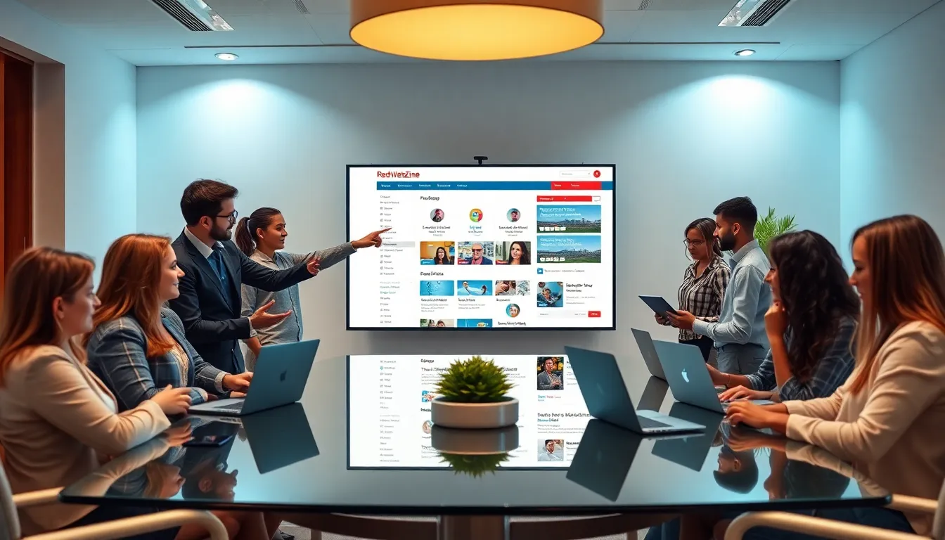 diverse team collaborating in a modern office on @RedWebZine Org features.