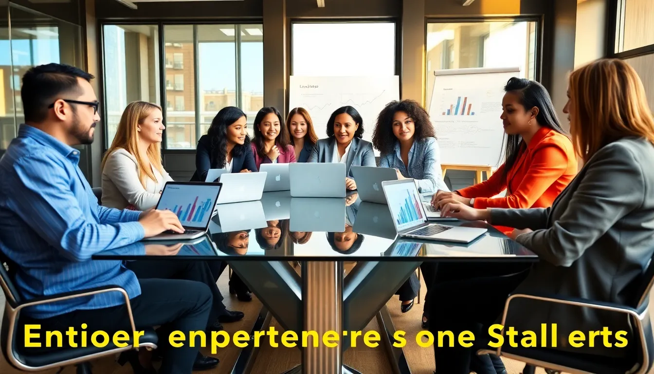 diverse group of entrepreneurs discussing in a modern office setting.