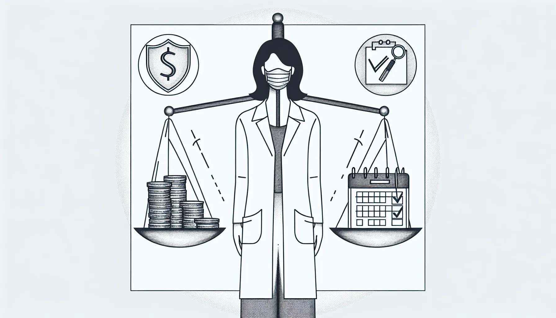 A dentist holding a scale balancing production, collections, and salary icons of Dental Associate Compensation Basics.