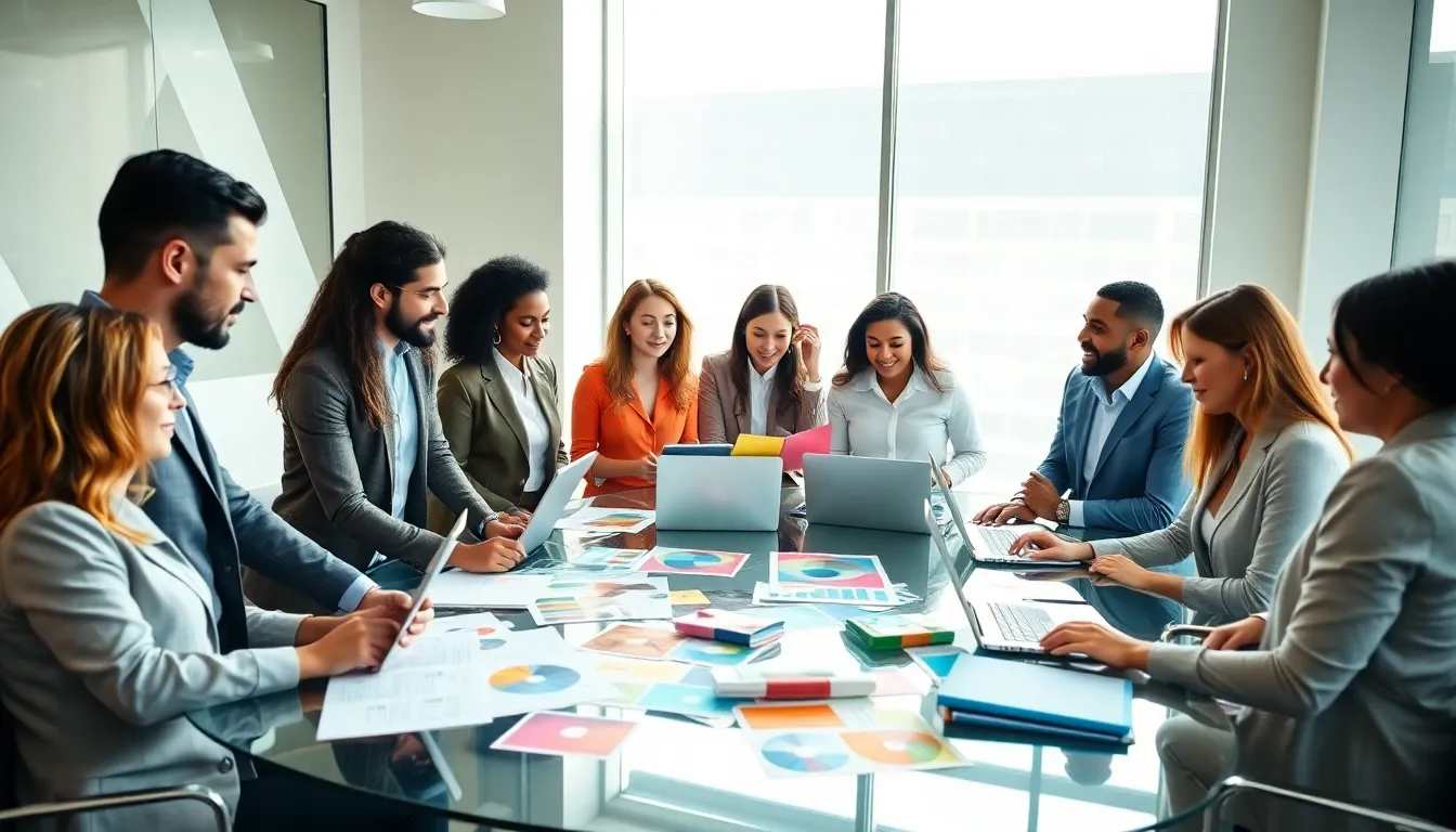 diverse professionals brainstorming budget-friendly event planning ideas.