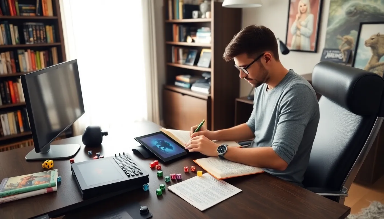 a solo player enjoying a D&D adventure in a cozy office setting.