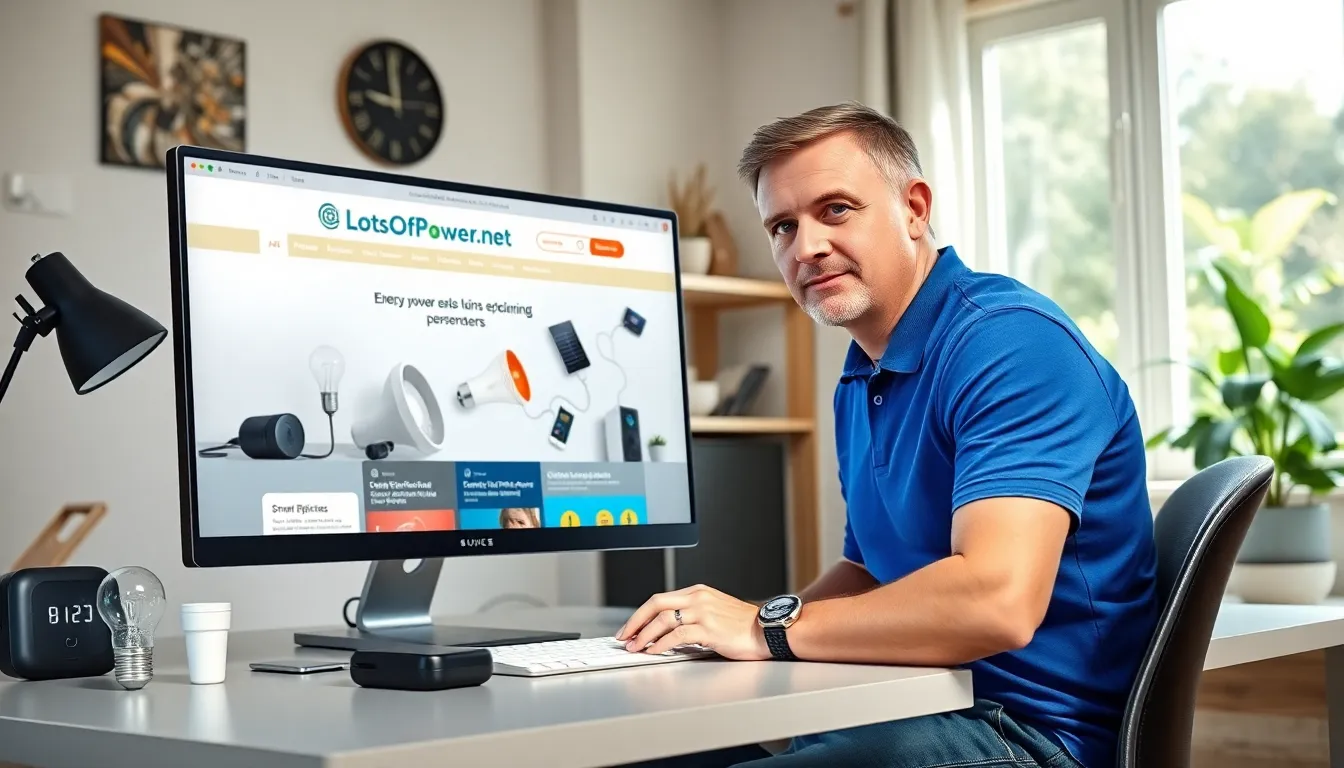 A user browsing the LotsOfPower.net website in a modern home office.