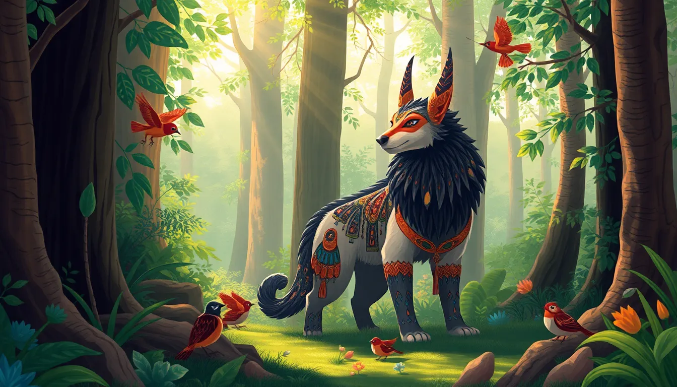 mythical Kattteäd in a vibrant forest illustrating cultural significance.