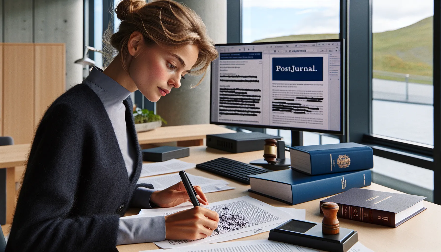 Norwegian civil servant redacting public records under gdpr in a municipal office.