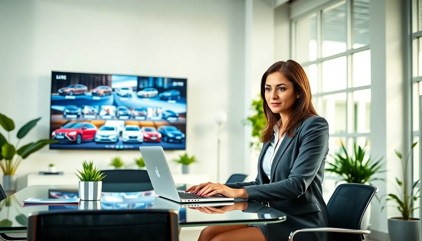 entrepreneur discussing car rental options in a modern office.