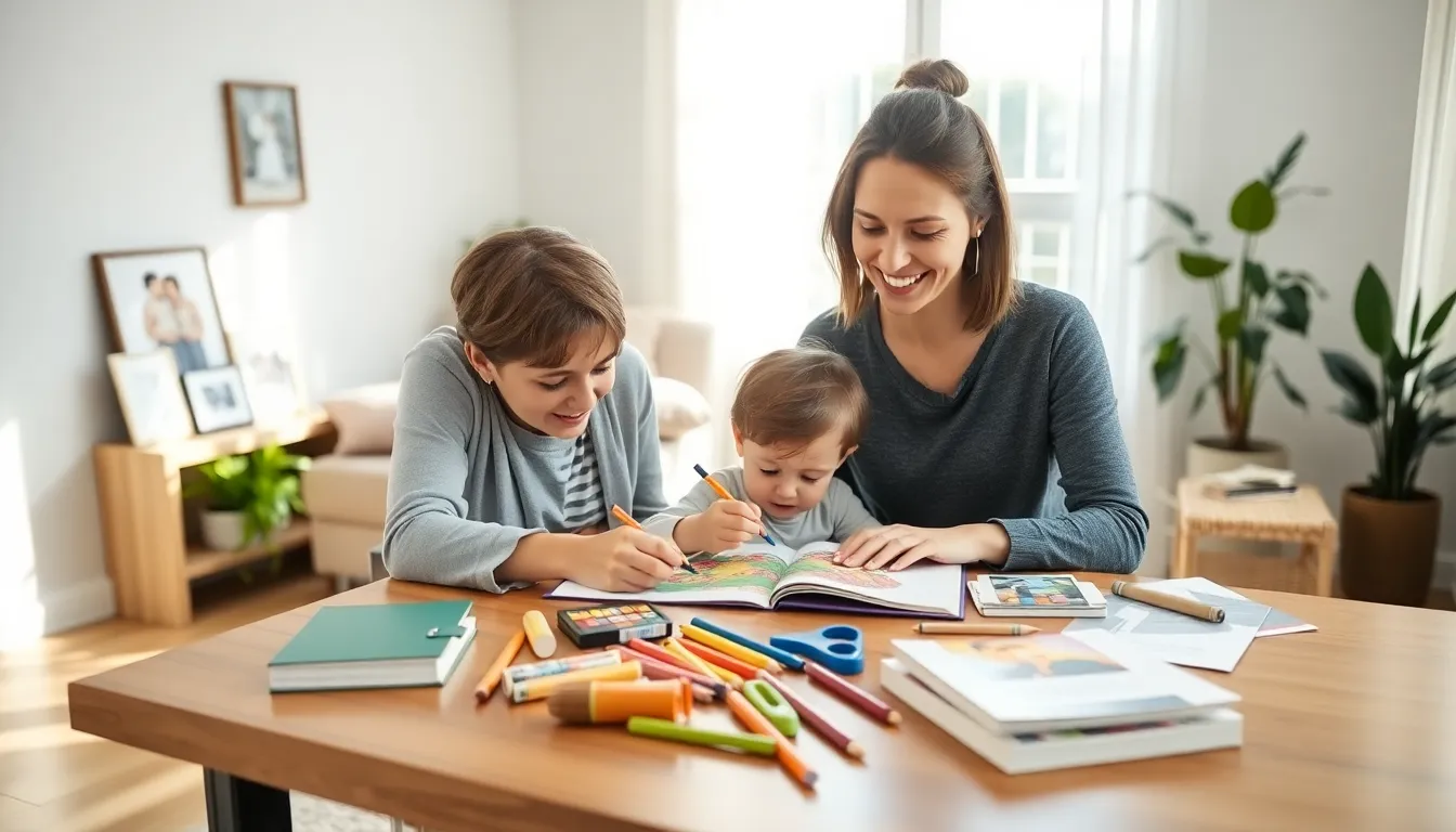 solo parent engaging with child in a cozy living room.