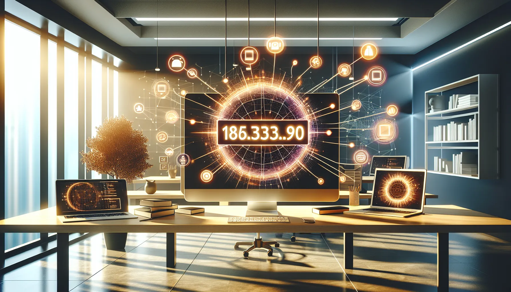 digital representation of an IP address in a modern workspace.