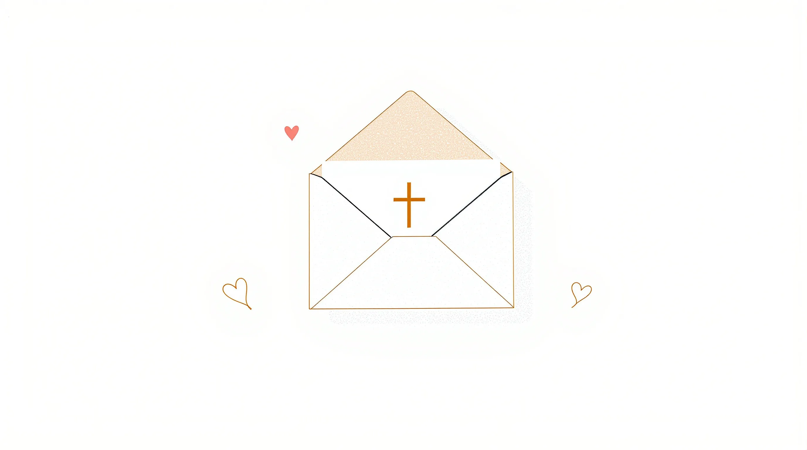 Open greeting card with cross symbol on clean white background, minimal design.