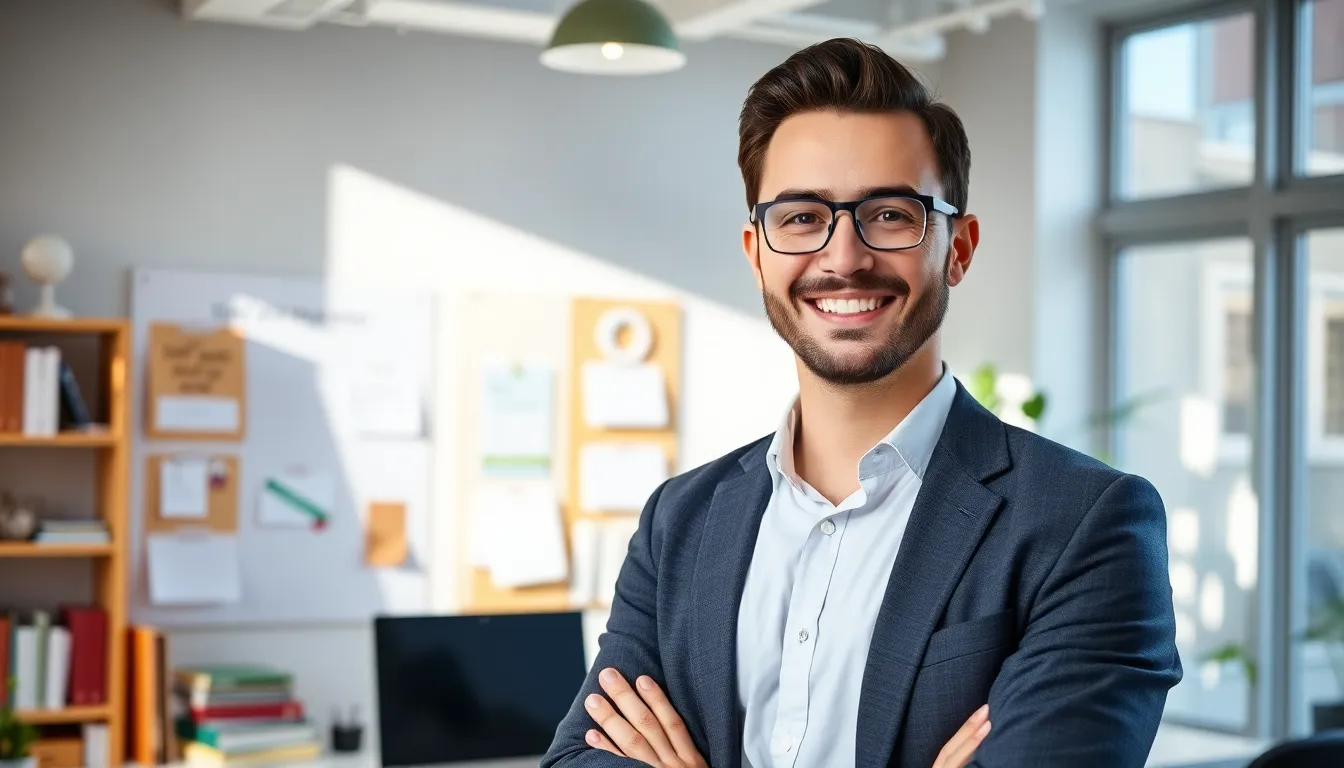 Benjamin, a productivity guru, in a modern office setting.