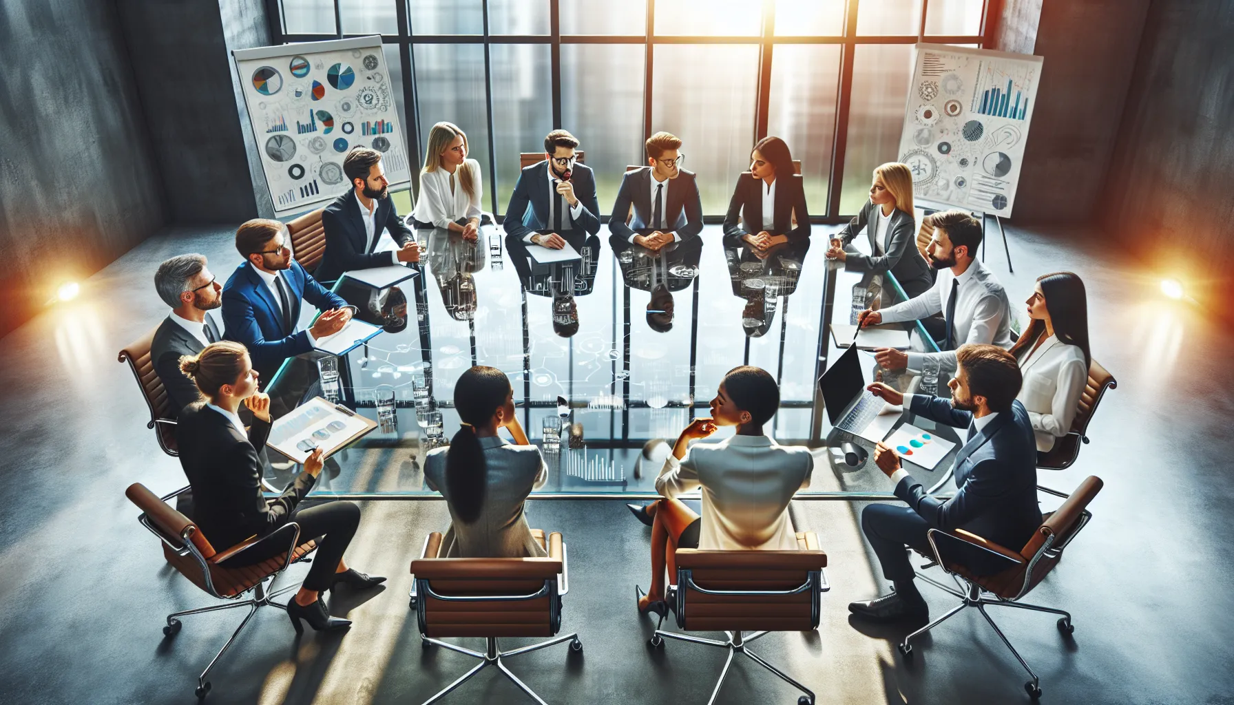 diverse professionals brainstorming in a modern office setting.