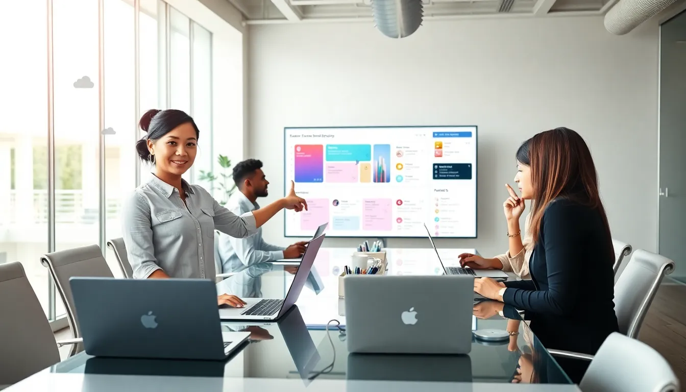 diverse team collaborating in a modern office on PaaS features.