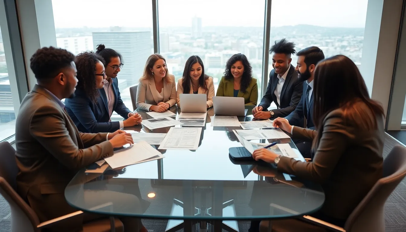 diverse team discussing affordable housing solutions in a modern office.