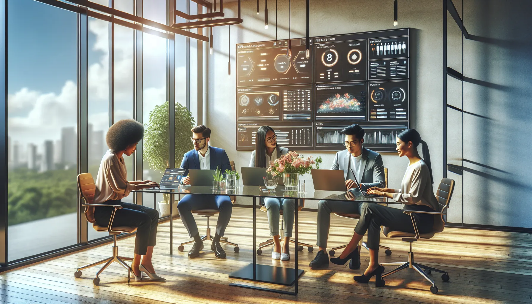 diverse professionals collaborating in a modern workspace using Runlhlp.