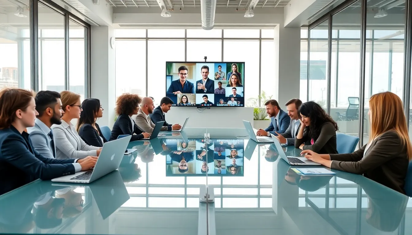 diverse team collaborating in a modern office with technology.