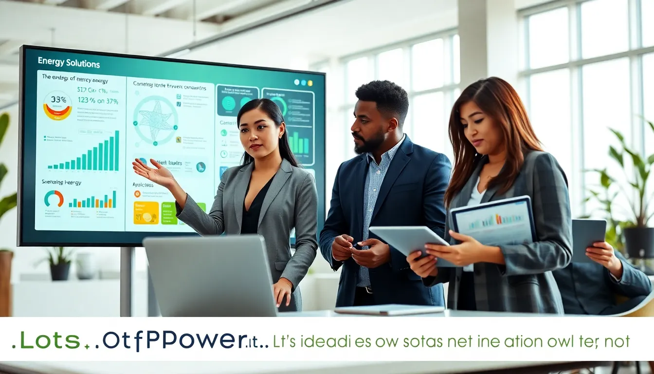 diverse professionals discussing energy solutions in a modern office.