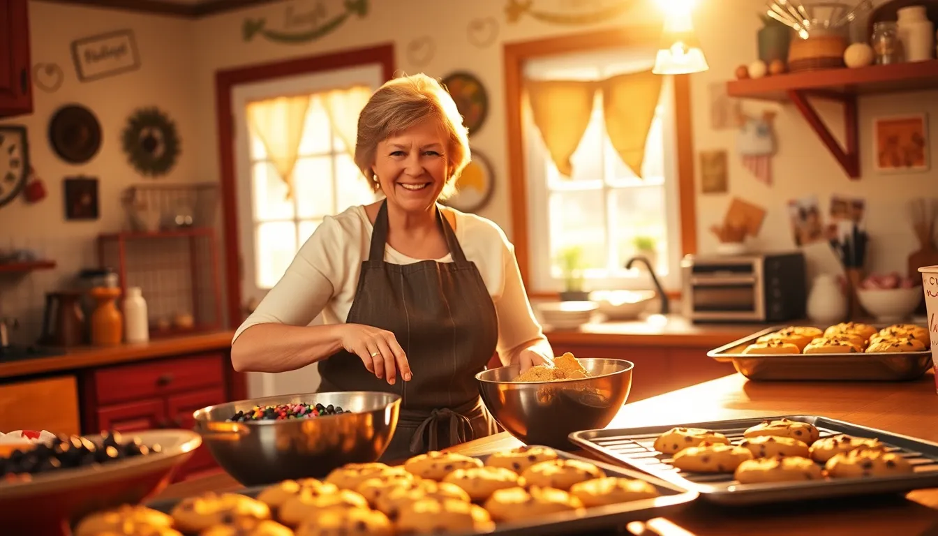 baker in a cozy kitchen preparing fresh cookies.