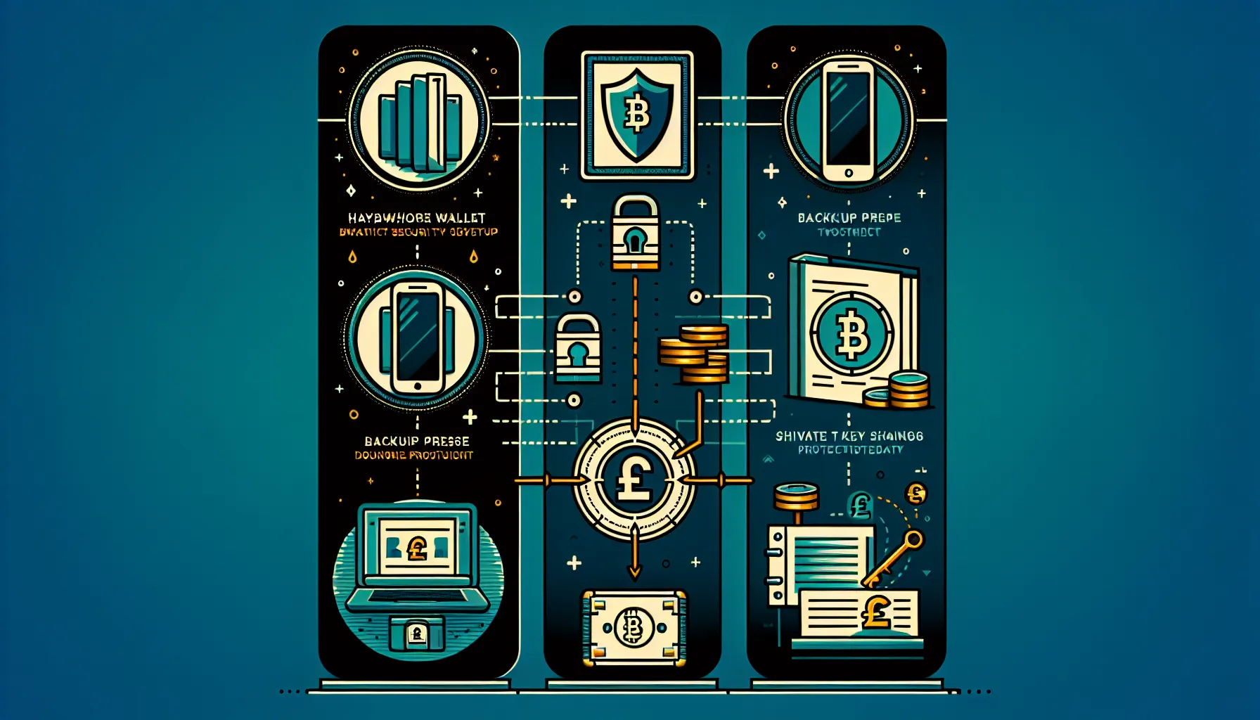 Three-tier infographic showing Litecoin wallet types and security setup steps for UK users.