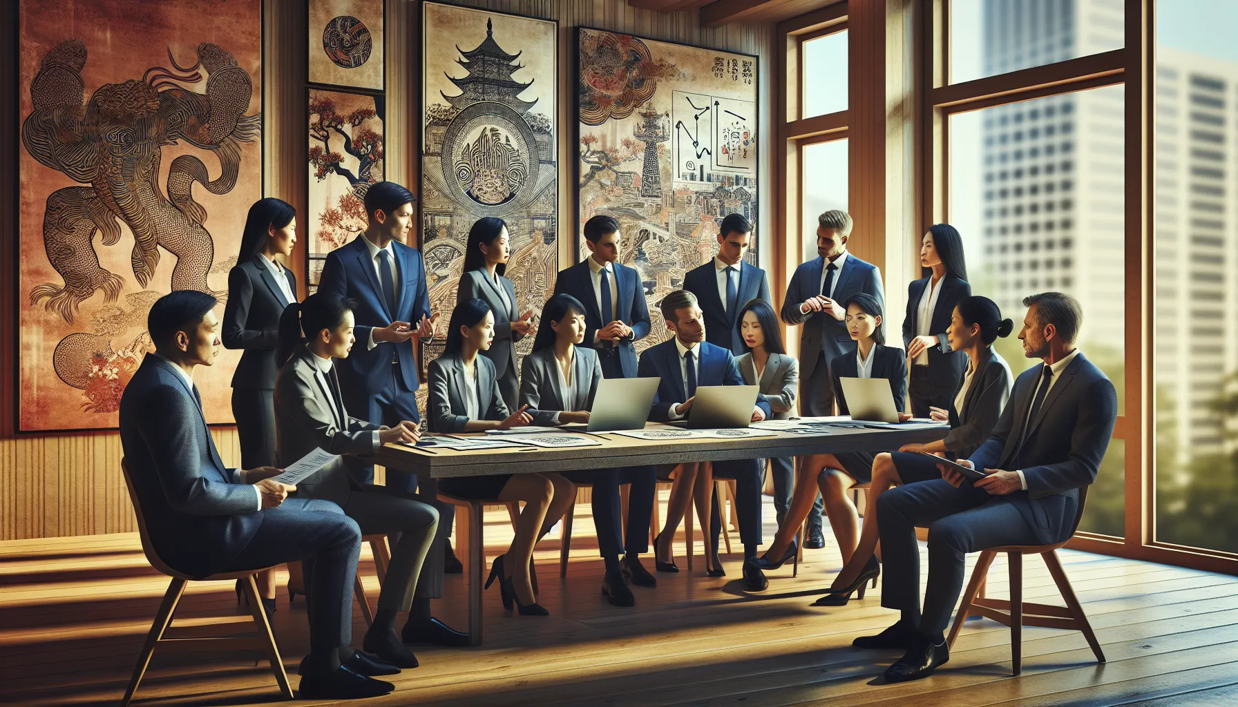 diverse professionals discussing concepts in a modern office.