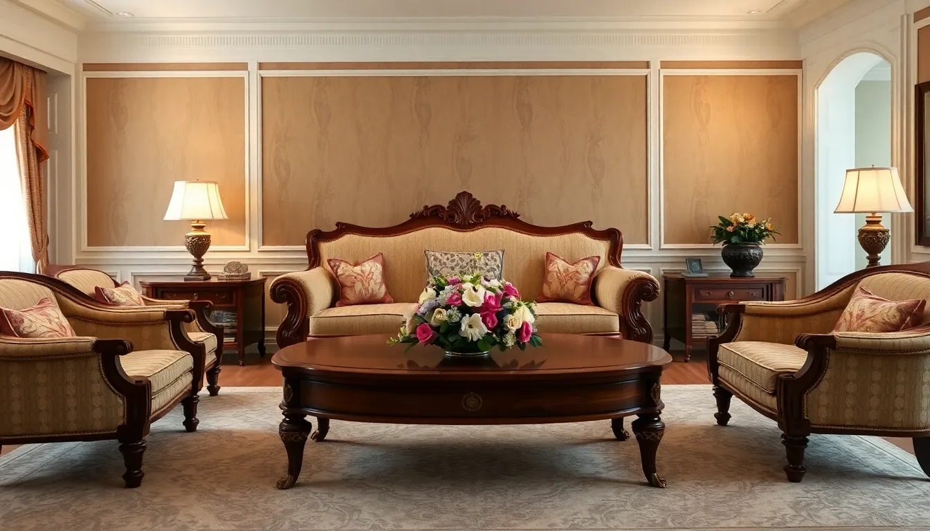 luxurious living room with Empire style furniture.