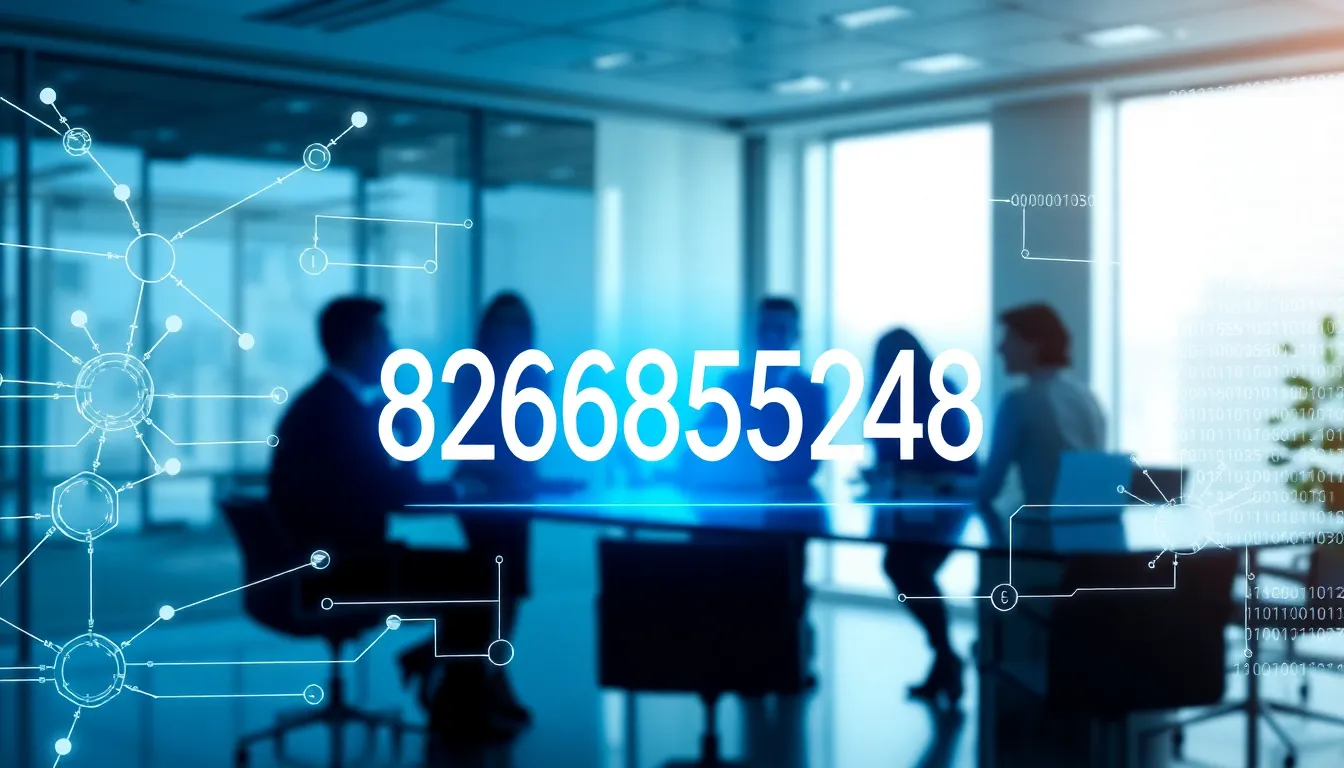 digital interface displaying the number 8266853248 in a modern workspace.