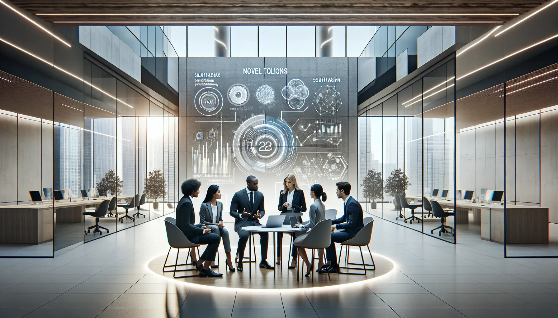 professionals collaborating in a modern office on innovative technology.