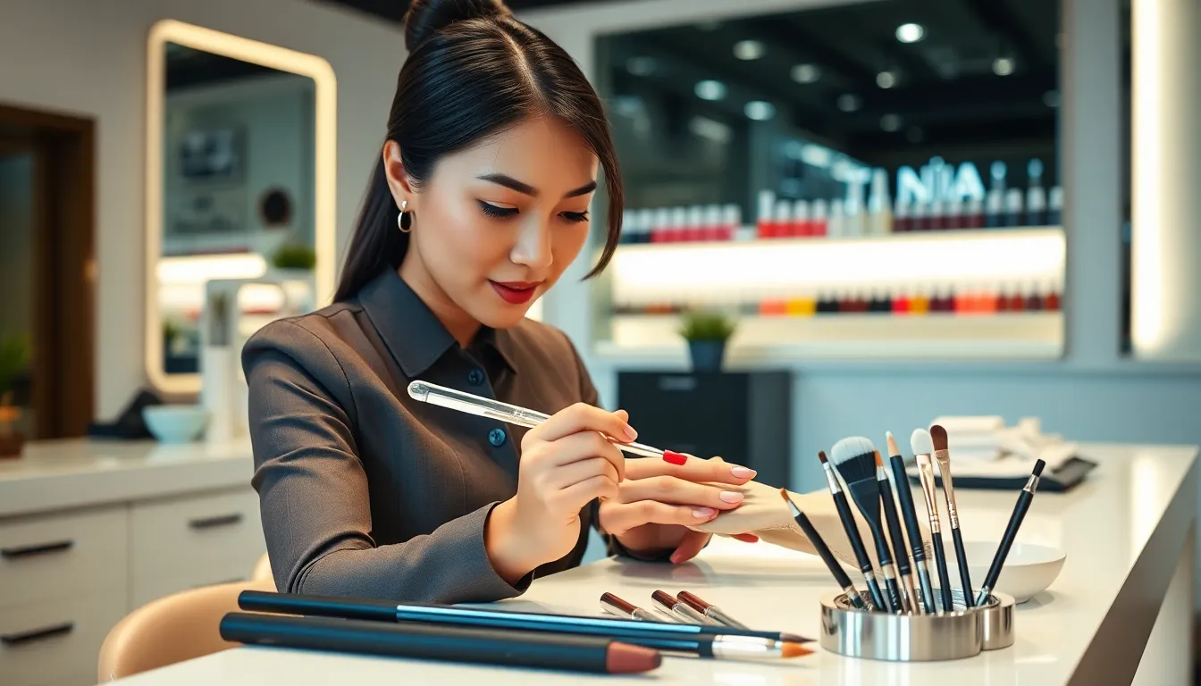 nail technician using quality tools in a stylish salon.