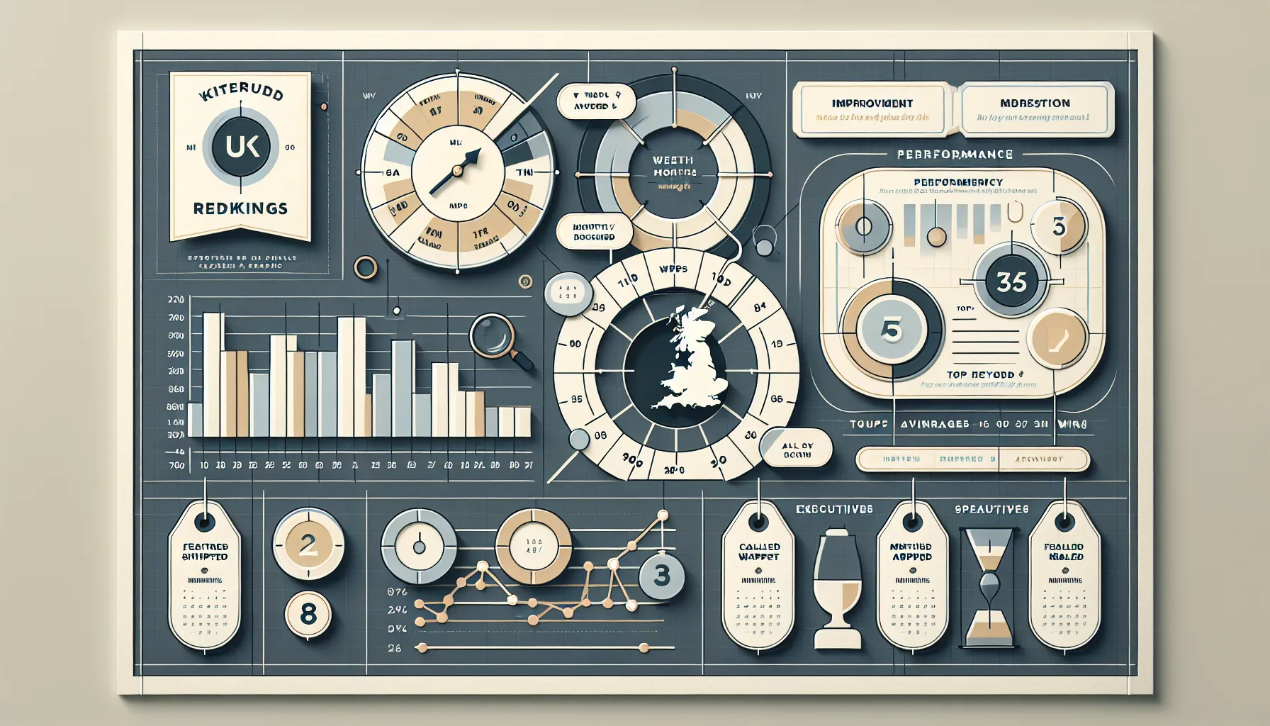 UK keywords ranking report dashboard with cadence timeline, executive summary, tactical drill-down.