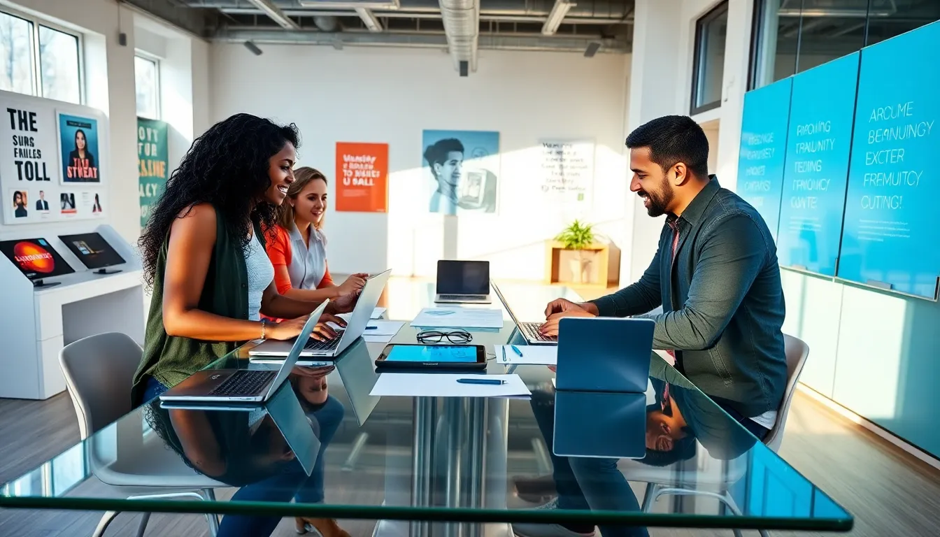 diverse team collaborating in a modern tech workspace.