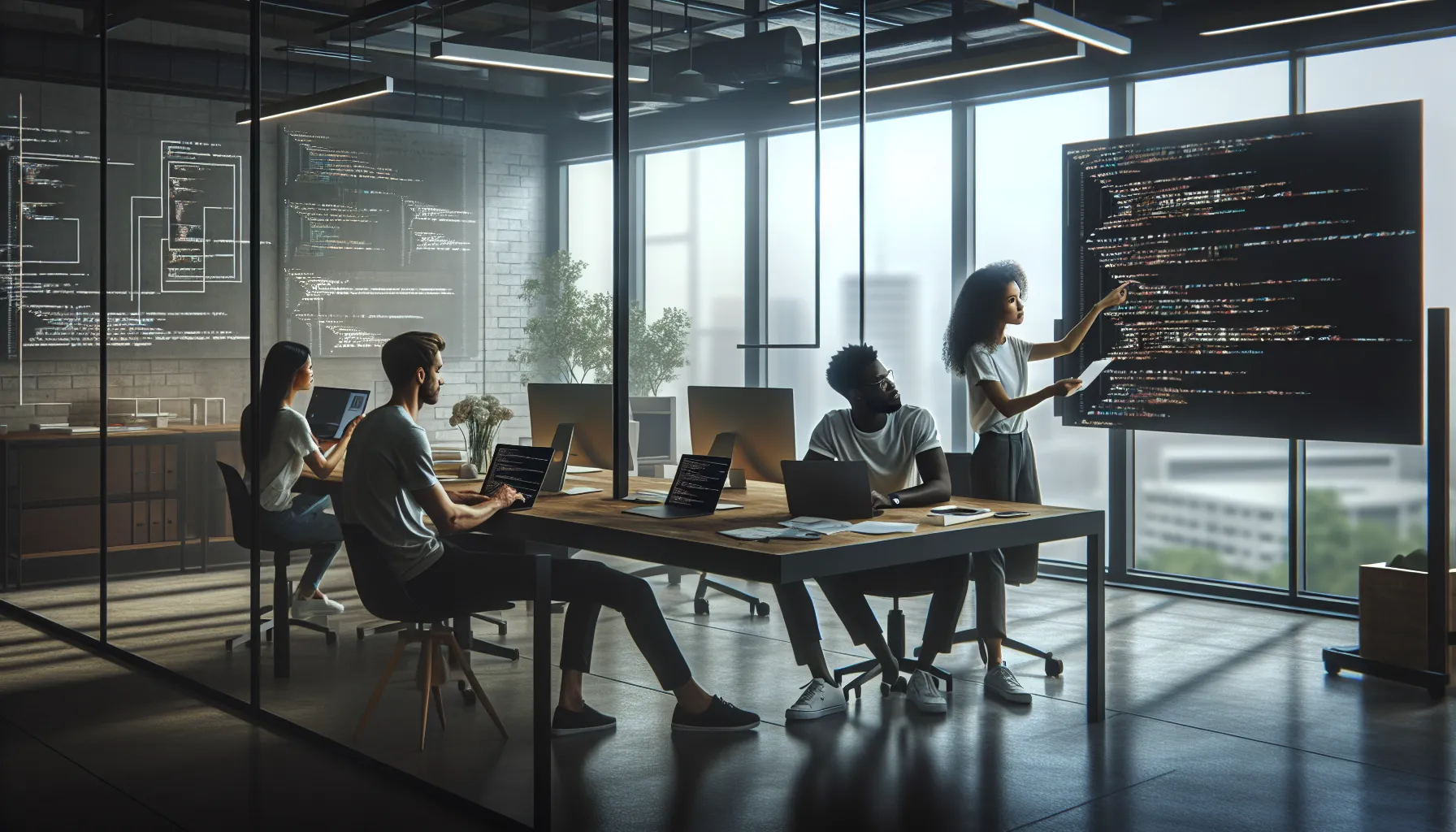 diverse software developers collaborating in a modern office.
