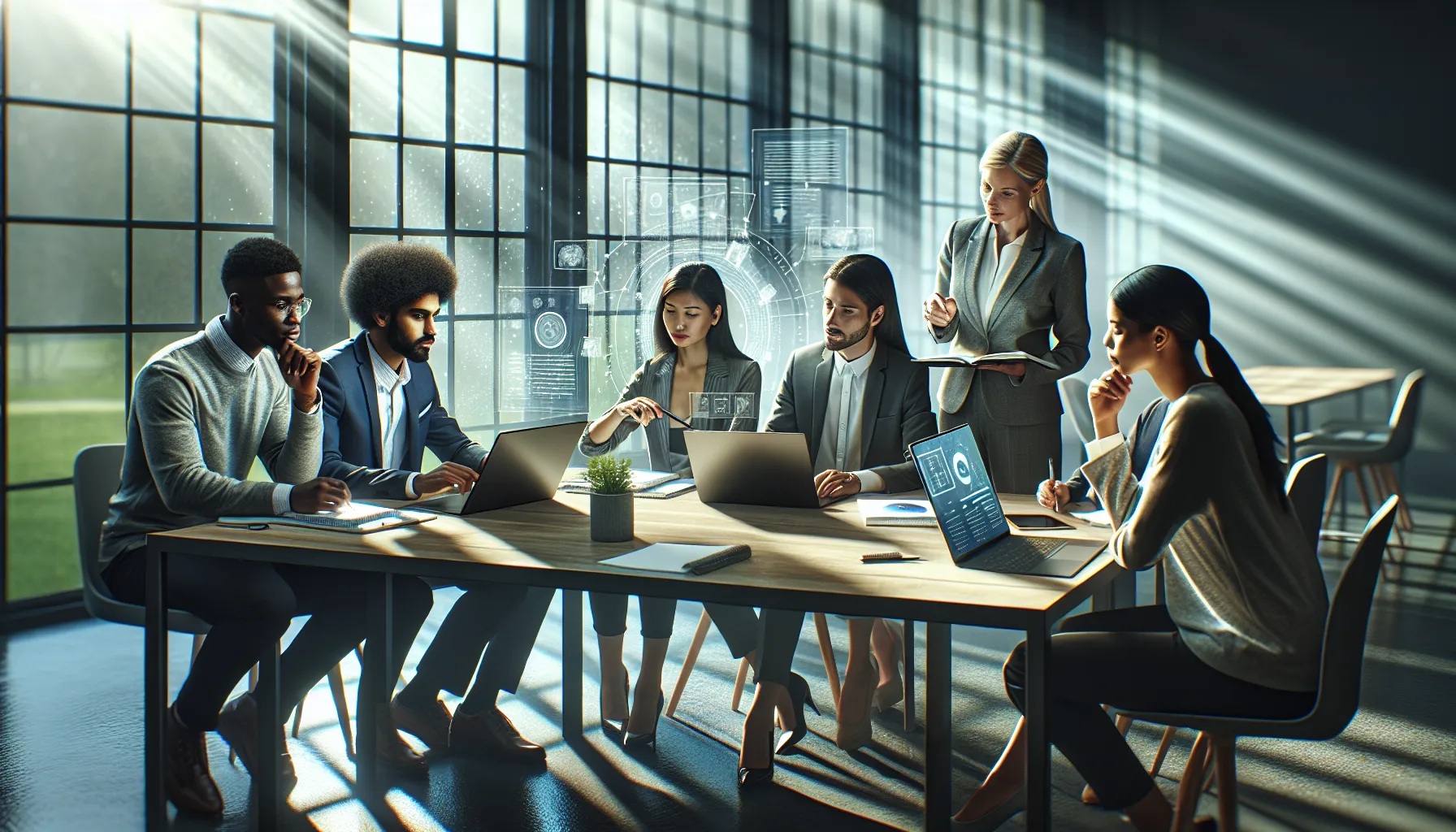 diverse students and teachers collaborating in a modern educational setting.