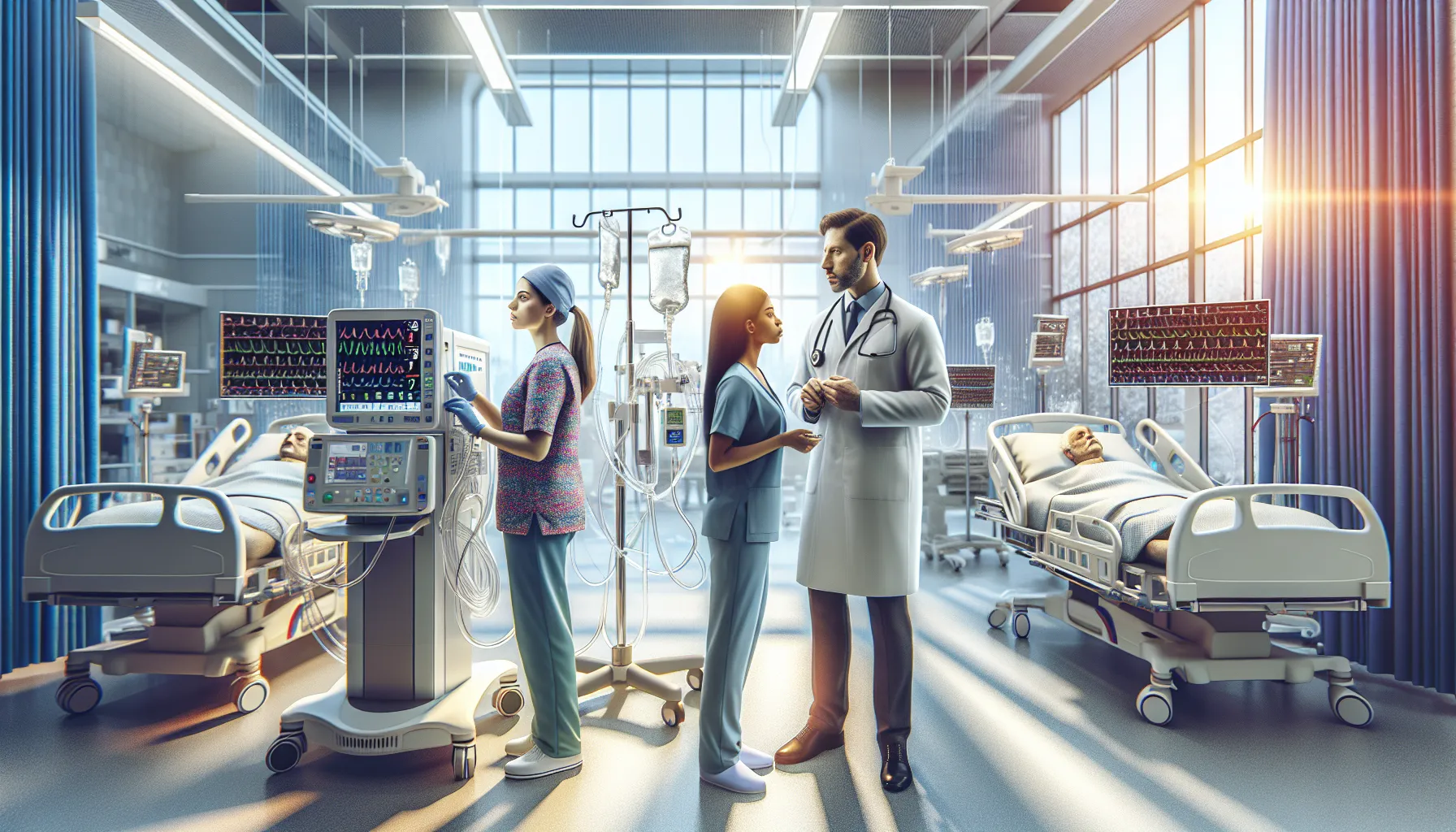 medical team setting up an ECMO machine in a hospital.