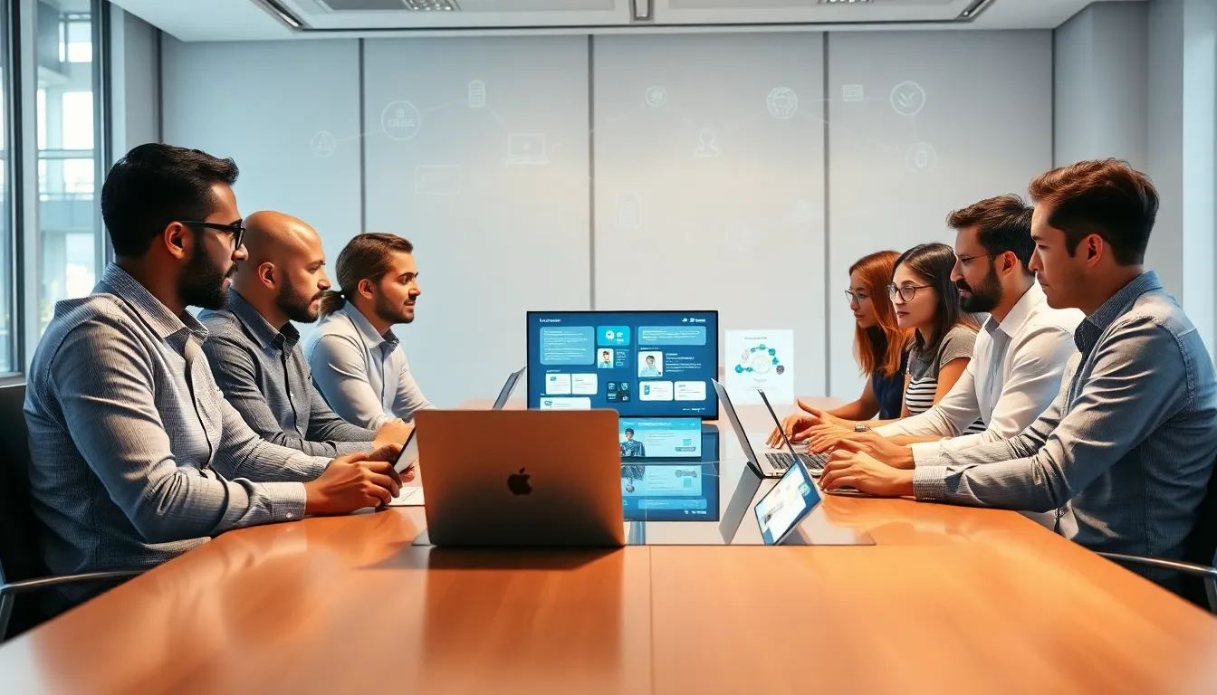 diverse professionals collaborating in a modern workspace.