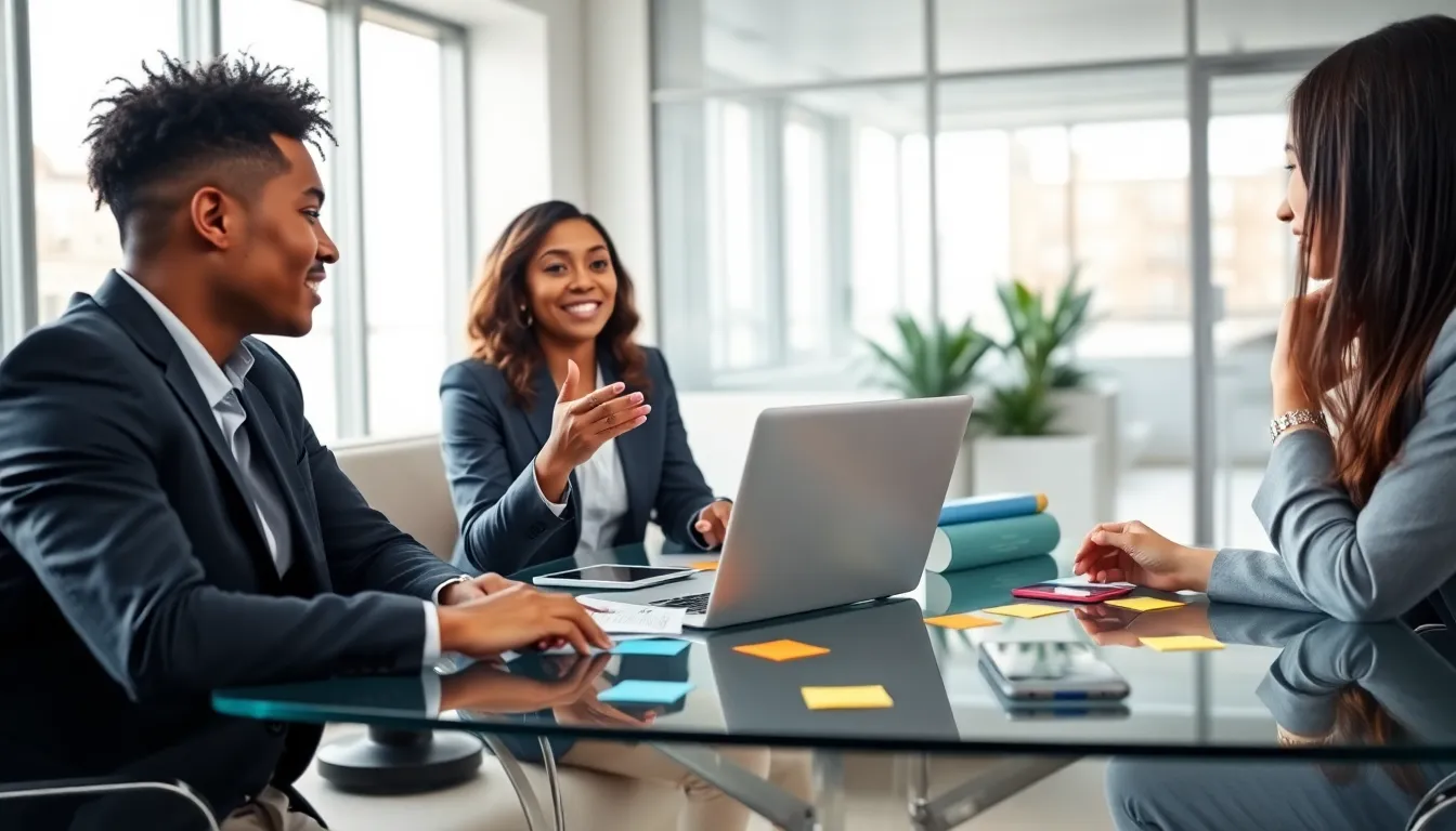 diverse team collaborating in a modern office setting.