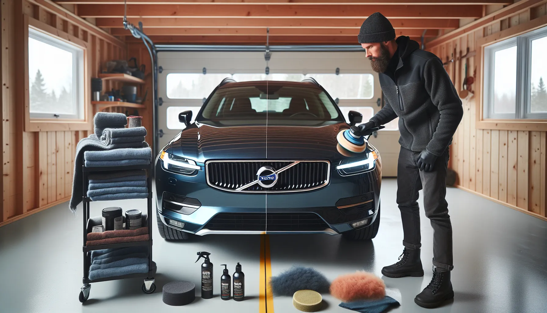 De vanligste feilene ved polering av bil og hvordan du unngår dem 1 Norwegian detailer polishing hood with clear 50/50 line under inspection light.