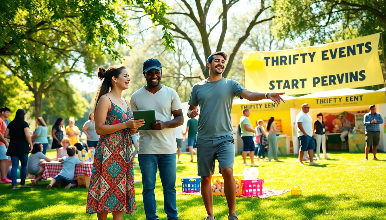 A group discussing event planning in a vibrant community park.