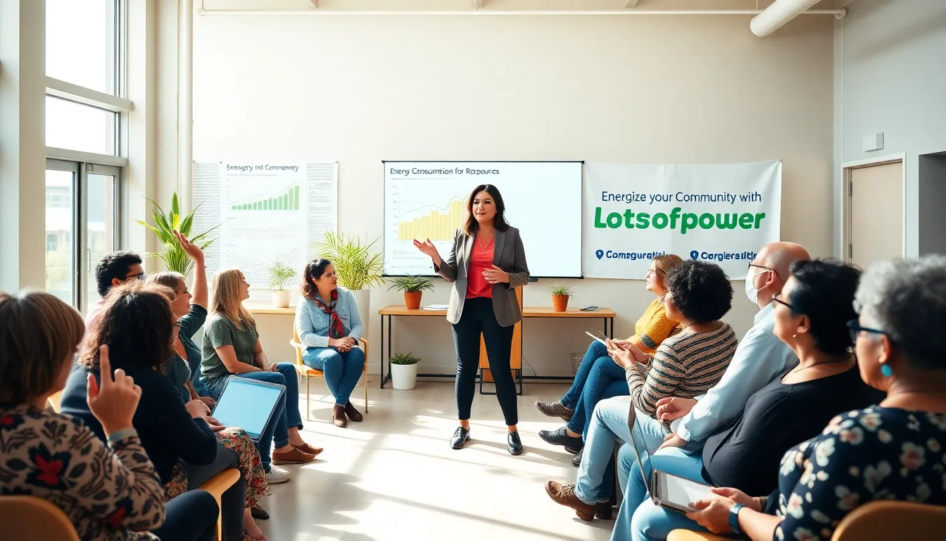 community members discussing energy needs in a bright meeting space.