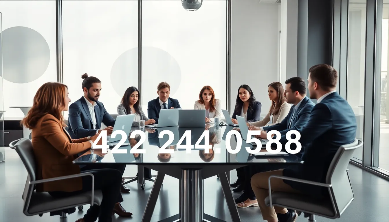diverse professionals discussing in a modern office setting.
