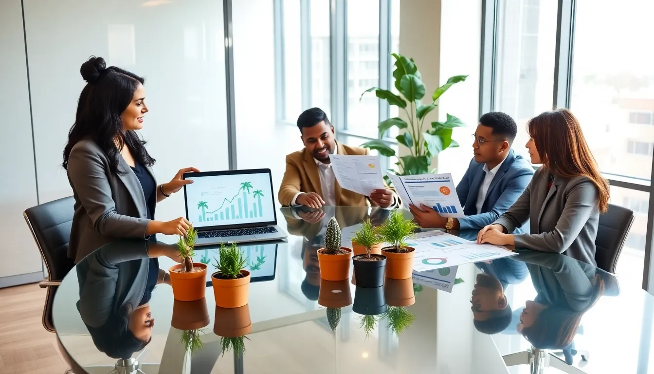 diverse professionals discussing community-focused investment opportunities.