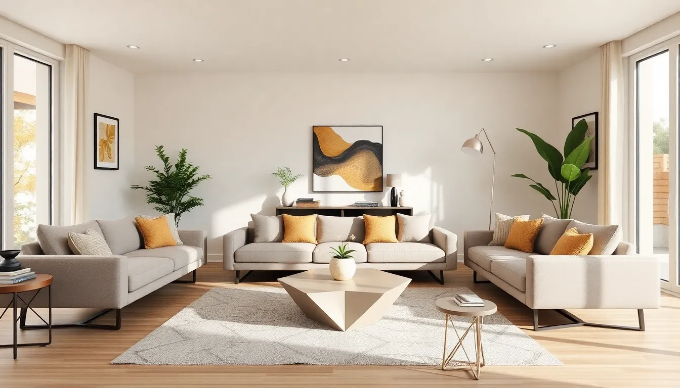 modern living room showcasing M design aesthetic.