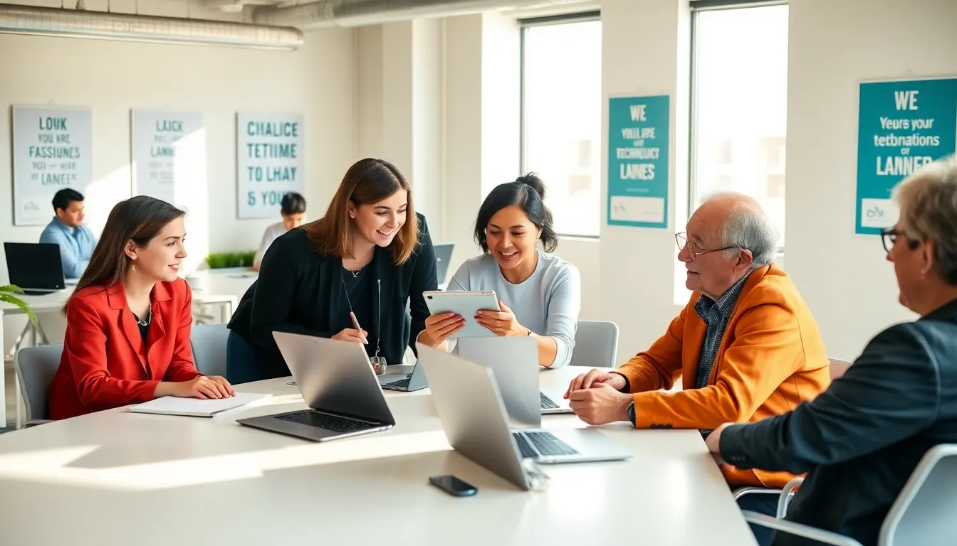 diverse professionals collaborating in a bright, modern office setting.