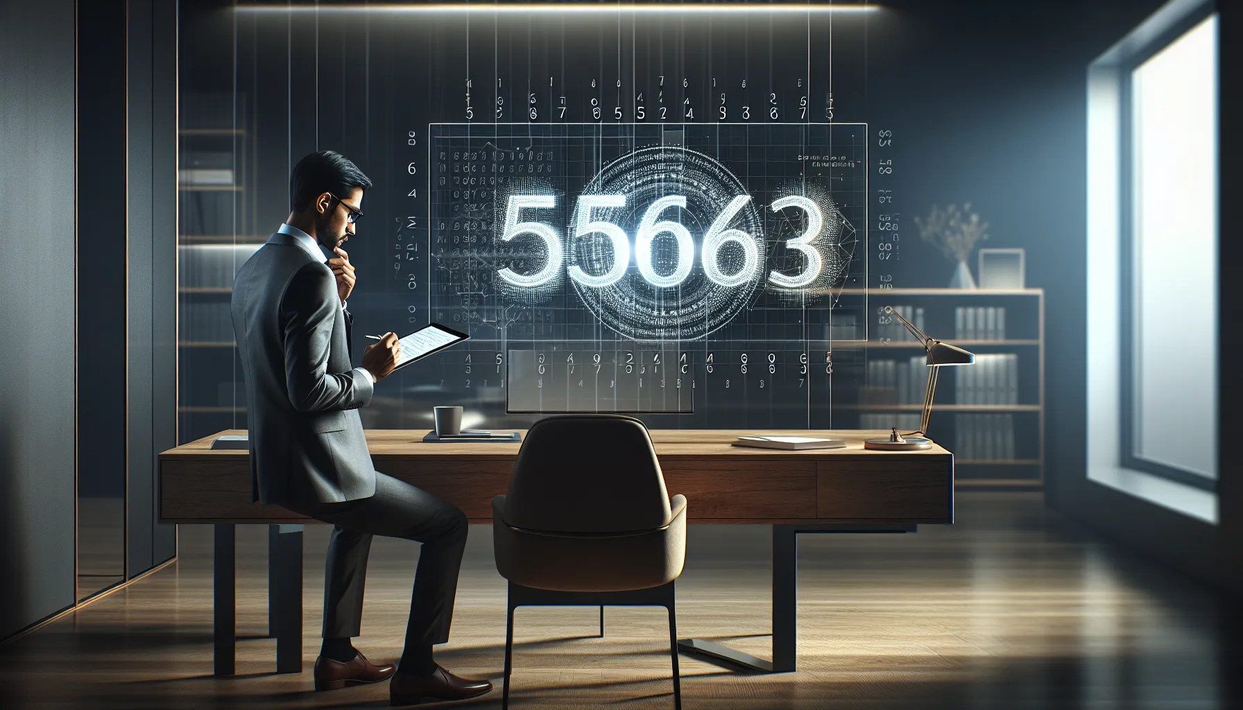 business analyst examining a digital dashboard with number 5596507123.