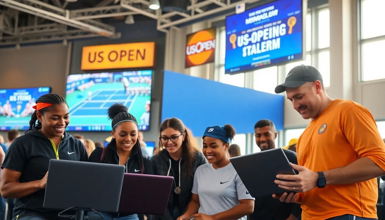 young tennis players discussing match highlights in a modern sports bar.
