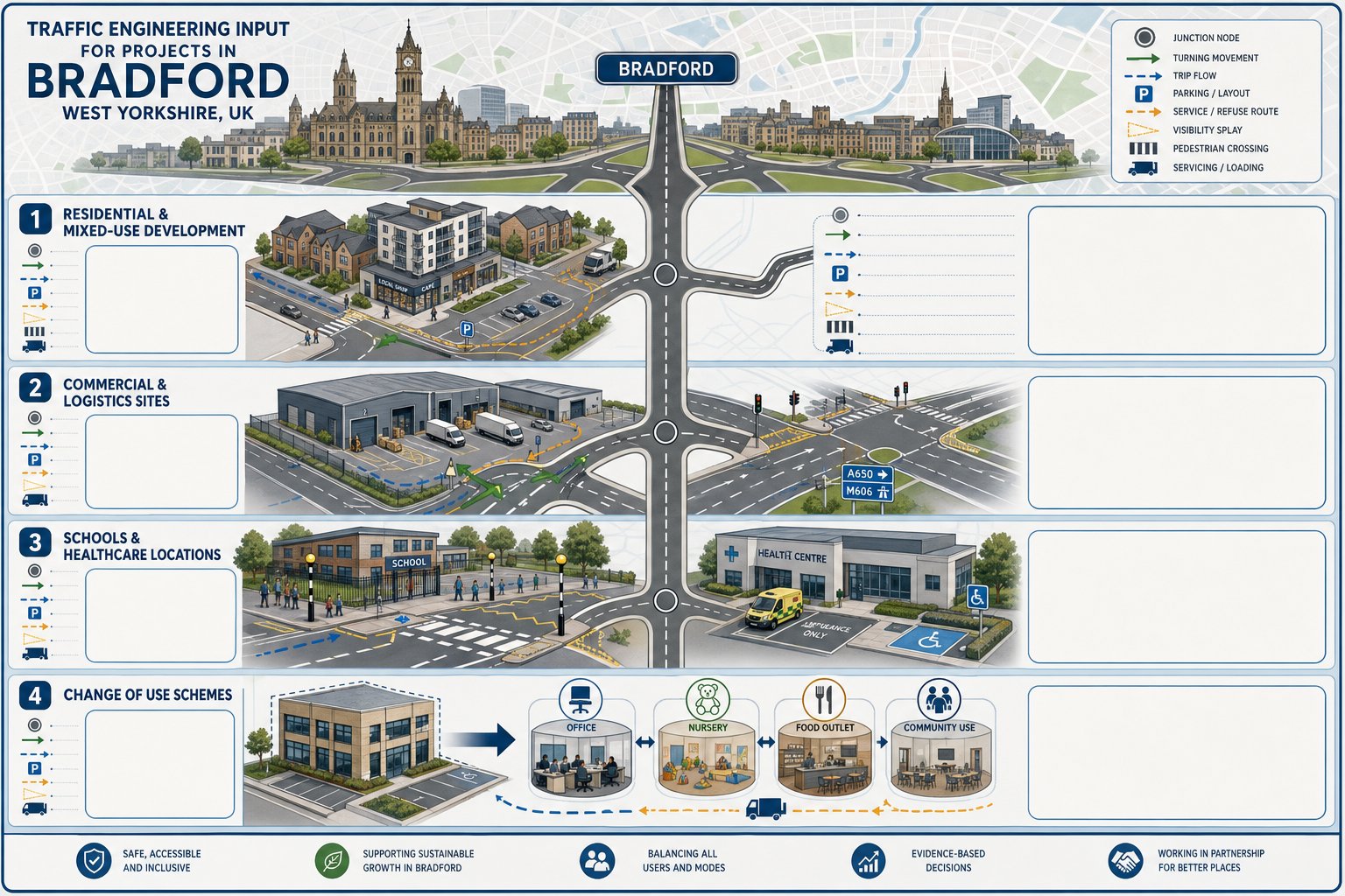Infographic of Bradford development types needing traffic engineering input.