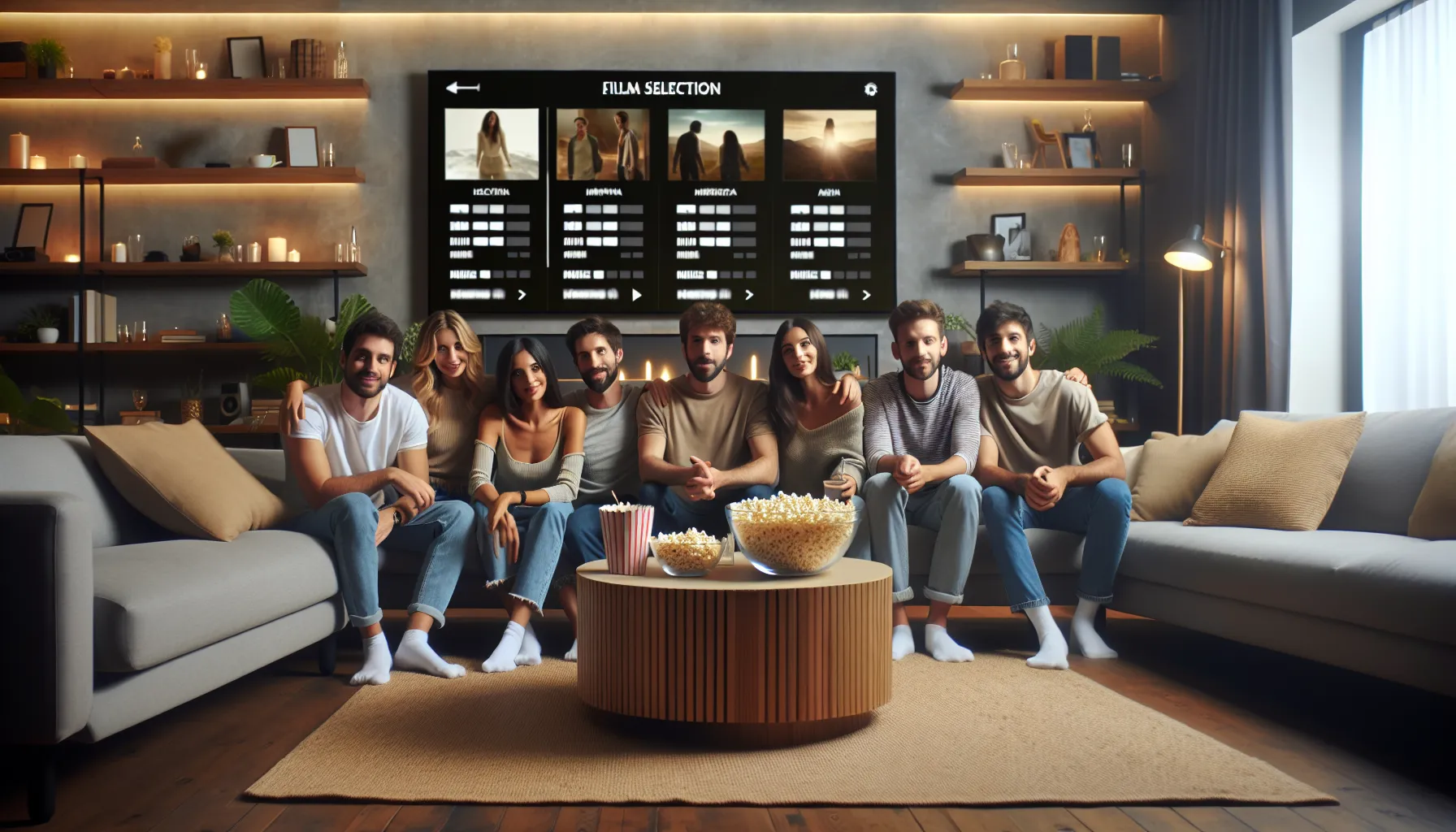 Afilmyhit.com Movies: An Overview 9 friends enjoying a movie night in a modern living room.