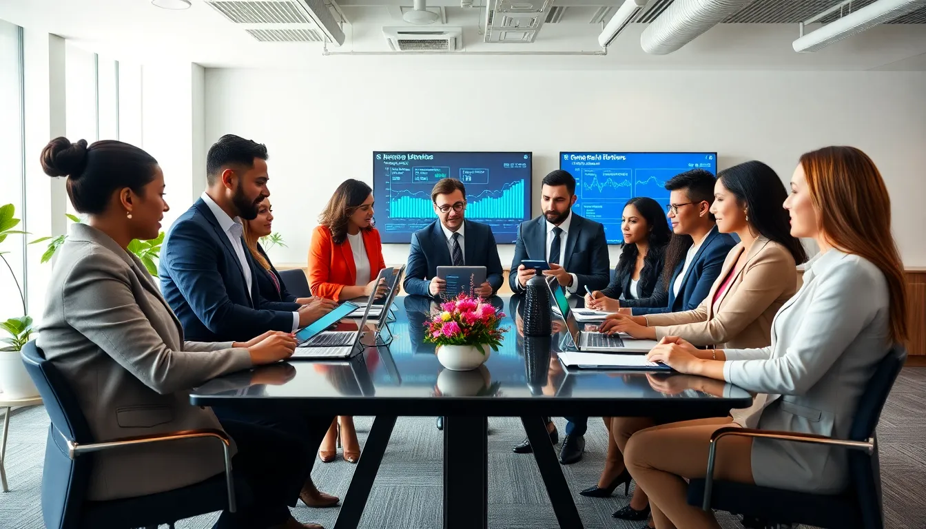 diverse team collaborating in a modern office setting.